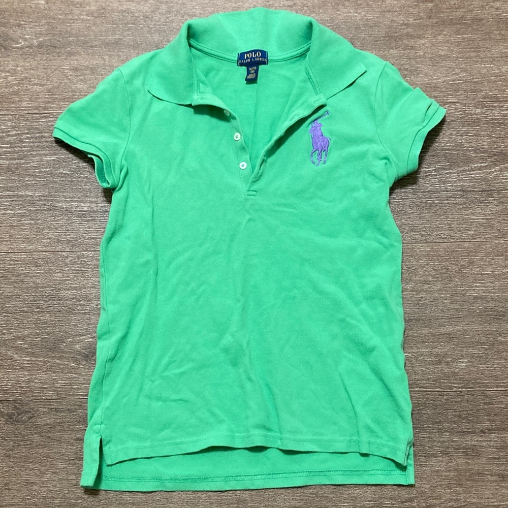 Polo by Ralph Lauren Green Button Down Shirt with Purple Logo